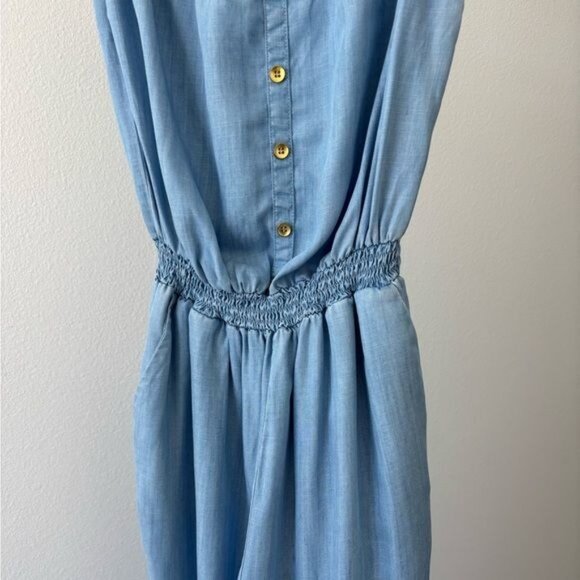 American Rag Jumpsuit Large Strapless Chambray Pocket Festival Boho-Chic Coastal - Picture 9 of 12